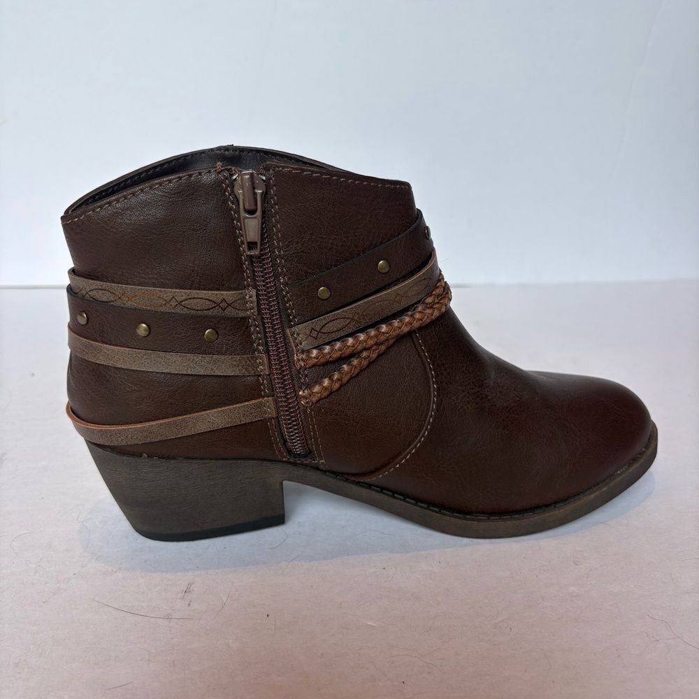 Pop Women's Brown Ankle Boots Side Zipper Size 6.5M - Picture 4 of 11